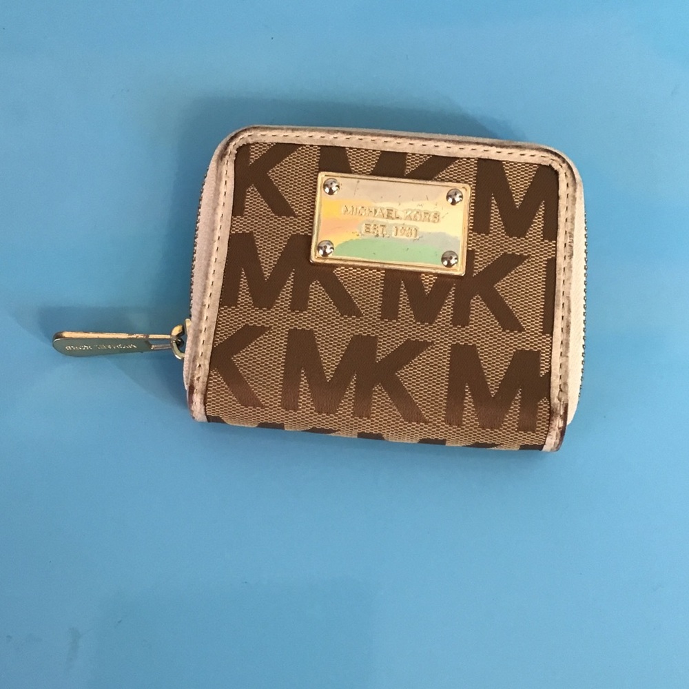 Michael Kors Brown & Cream MK Monogram Zip Wallet